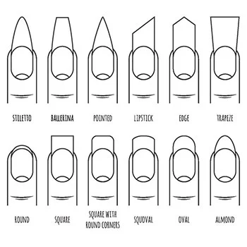 nail-shape-chart-round-oval-squoval-square-pointy-stiletto-nails | Nail  shape chart, Different acrylic nail shapes, Different nail shapes