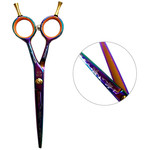 Hair cutting scissors ESTET purple chameleon orange rings with flowers 6.0