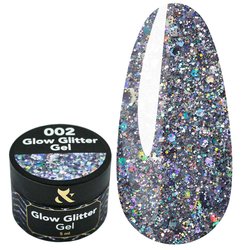 Glitter FOX Glow Glitter Gel 002 silver holographic with sparkles 5 ml - Фото №1