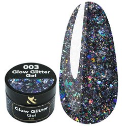 Glitter FOX Glow Glitter Gel 003 dark silver with turquoise sparkles 5 ml - Фото №1
