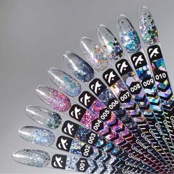 Glitter FOX Glow Glitter Gel 010 multi-colored with mirror holographic sequins 5 ml - Фото №2