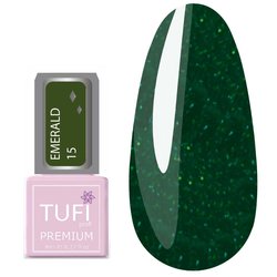 Gel polish TUFI profi PREMIUM Emerald 15 Malachite with glitter 8 ml (0102534) - Фото №1