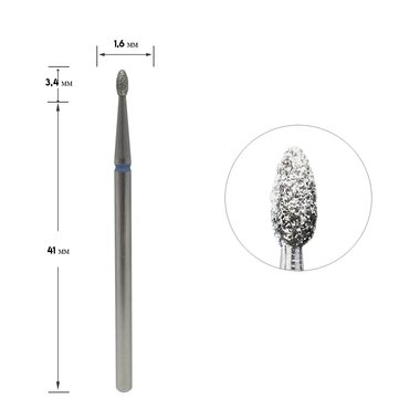Freza diamentowa Staleks Pro Expert nerkowa zaokrąglona niebieska średnica 1,6 mm / część robocza 3,4 mm