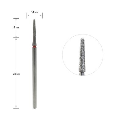 Freza diamentowa Staleks Pro Expert stożek ścięty czerwony średnica 1,8 mm / część robocza 8 mm