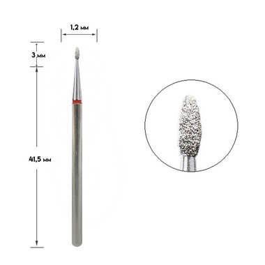 Freza diamentowa Staleks Pro Expert nerkowa zaokrąglona czerwona średnica 1,2 mm / część robocza 3 mm