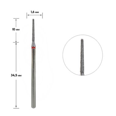 Diamond cutter Staleks Pro Expert truncated cone red diameter 1.6 mm / working part 10 mm