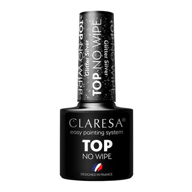 Top hybrydowy Claresa TOP NO WIPE GLITTER SILVER przezroczysty ze srebrnym brokatem 5 ml - Фото №1
