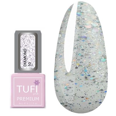 Гель-лак TUFI profi PREMIUM Diamond 10 cеребряные искры 8мл (0103041) - Фото №1