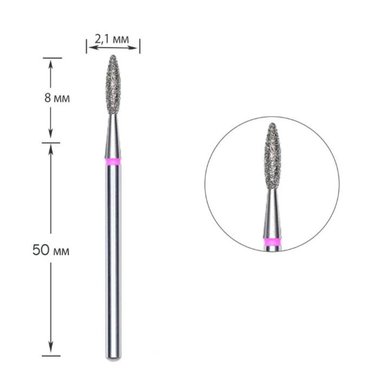 Frez do paznokci diamentowy Staleks czerwony  płomień średnica 2,1 mm, część robocza 8 mm, szt.