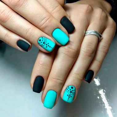Turquoise manicure (With black design)