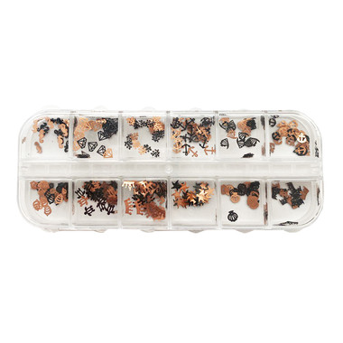 Zestaw ozdób do paznokci MANY BEAUTY 12w1 różne kształty (Metal-B-M3)