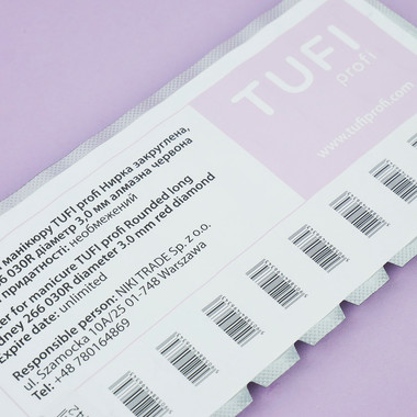 Фреза для маникюра алмазная TUFI profi Почка закругленная, длинная 266 030R диаметр 3,0 мм красная - Фото №4