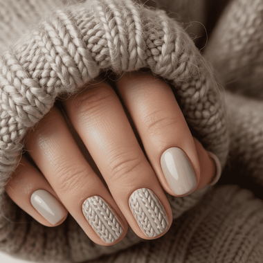 Beżowy manicure (wzór sweter)