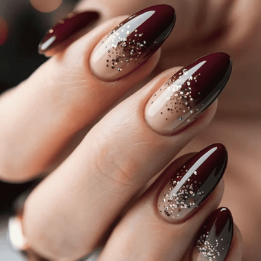 Dark Red Nails (with Glitter)