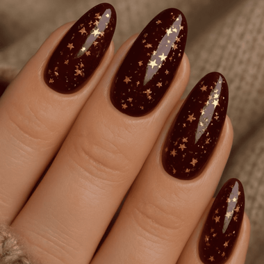 Dark Red Nails (stars design)