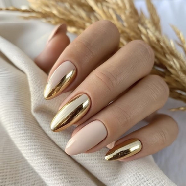 Nude nails with gold