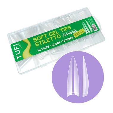 Żelowe tipsy TUFI profi Half Cover Soft Gel Tips Stiletto Przezroczysty 240 szt (0326343) - Фото №1