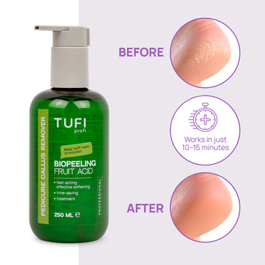 Ремувер для педикюра TUFI profi BioPeeling Fruit Acid для размягчения огрубевшей кожи стоп кислотный 250 мл (0330979) - Фото №2