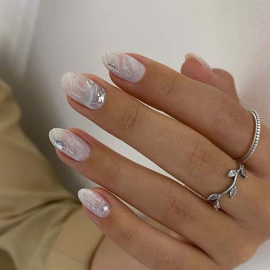 Milky white marble nails