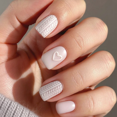 Delikatny zimowy manicure z efektem swetra