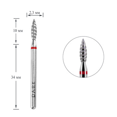 Frez diamentowy DARK czerwony tornado 2,3x10 mm - Фото №1