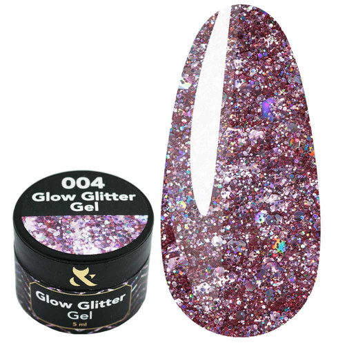 Żel przedłużający FOX Glow Glitter Gel 004 różowy z holograficznymi błyskami 5 ml - Фото №1