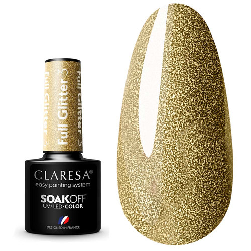 Лак для ногтей Claresa Hybrid FULL GLITTER 3 блестящее золото, 5г - Фото №1