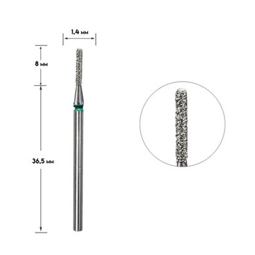 Frez do paznokci diamentowy Staleks Pro Expert cylinder zaokrąglony zielony średnica 1,4 mm / część robocza 8 mm