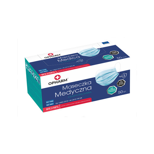 Maska Medyczna Opharm 50 sztuk niebieska - Фото №3