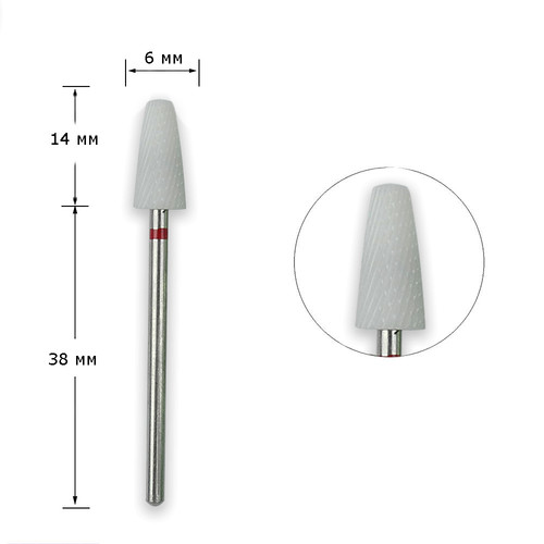 Frez do paznokci ceramiczny TUFI profі PREMIUM czerwony, stożek, średnica 6mm