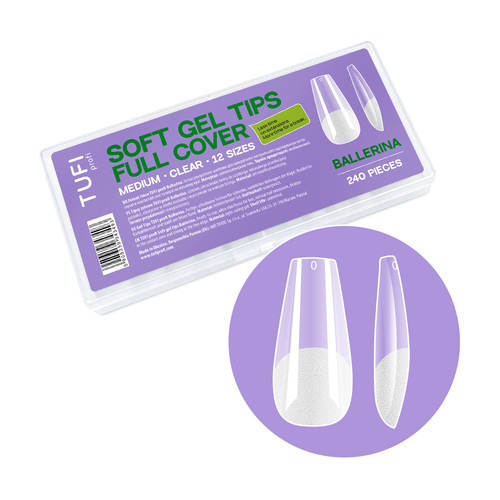 Żelowe tipsy do przedłużania paznokci TUFI profi Full Cover Soft Gel Tips Baletnica przezroczysty 240 szt. (0134001) - Фото №1