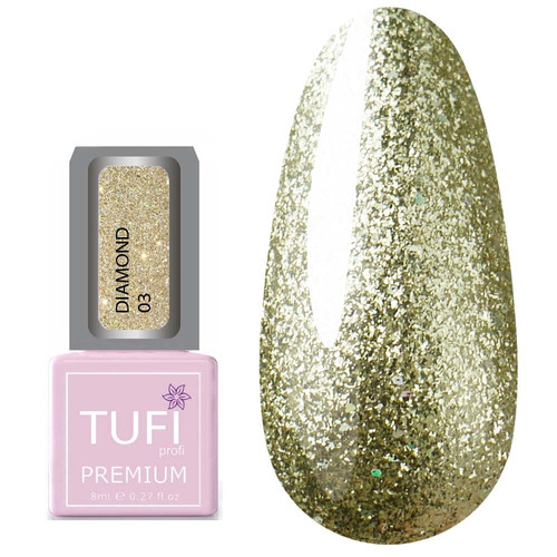 Lakier hybrydowy TUFI profi PREMIUM Diamond 03 Złoty brokat 8 ml (0103034) - Фото №1