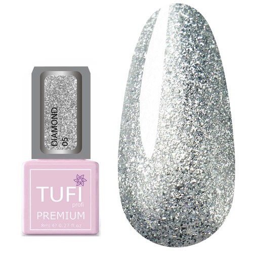 Гель-лак TUFI profi PREMIUM Diamond 05 серебряная парча 8 мл (0103036) - Фото №1