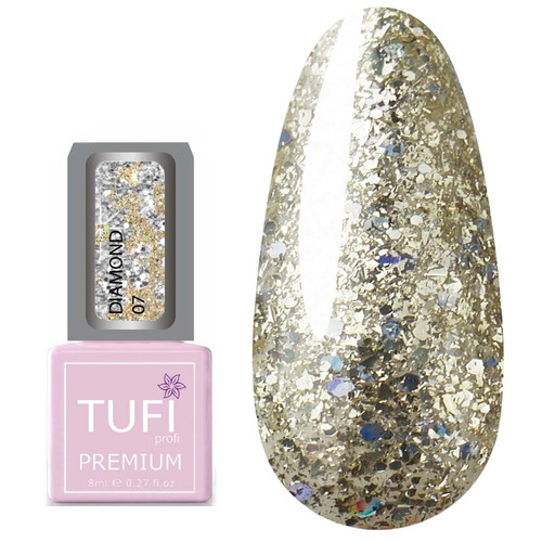 Гель-лак TUFI profi PREMIUM Diamond 07 золотые крупные блестки 8 мл (0103038)