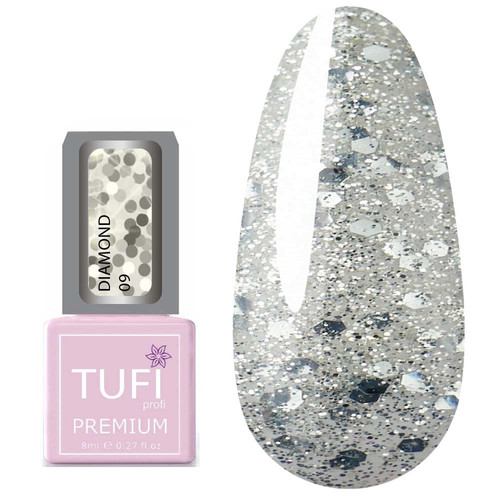 Гель-лак TUFI profi PREMIUM Diamond 09 серебряный шар 8 мл (0103040) - Фото №1