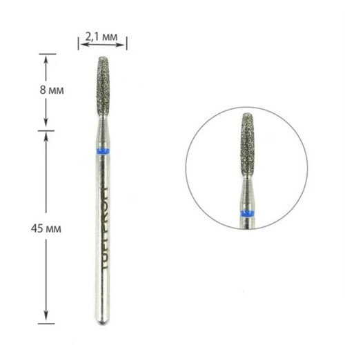 Cutter for manicure TUFI profi PREMIUM diamond bullet 244 021V 2.1 mm blue notch - Фото №1