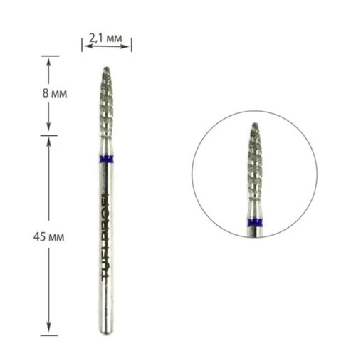 Frez do paznokci TUFI profi PREMIUM diamond tornado bullet 244LX 021B 2,1 mm blue notch - Фото №1