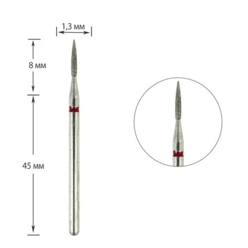 Frez do paznokci TUFI profi PREMIUM diamentowy  płomień 243 013R 1,3 mm czerwony szlif - Фото №1