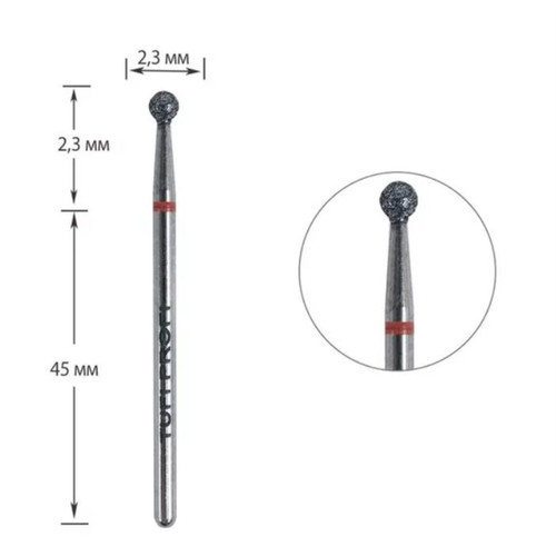 Frez do paznokci TUFI profi PREMIUM diamentowa kulka 801 001 023R 2,3 mm czerwony karb - Фото №1