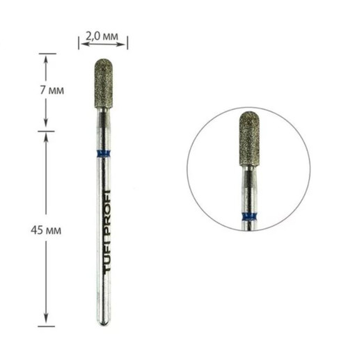 Frez do paznokci TUFI profi PREMIUM diamentowy  pączek zaokrąglony 880 140 020V 2,0 mm niebieski not - Фото №1