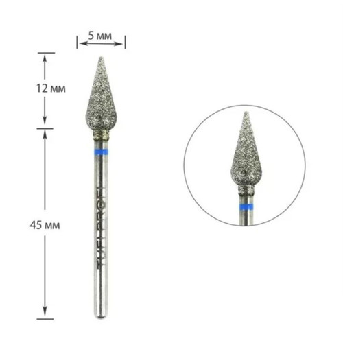 Frez do paznokci TUFI profi PREMIUM diamentowa nerka zaokrąglona długa 893 266 050B 5 mm niebieski karb - Фото №1