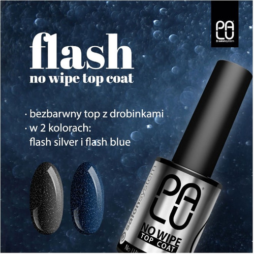 Топ PALU Top Coat No Wipe Flash Blue прозрачный с синим шиммером 11 мл - Фото №4