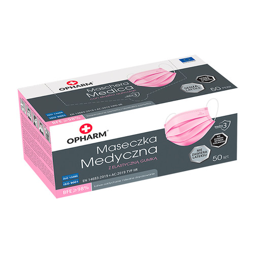 Medical mask Opharm pink 50 pcs - Фото №3