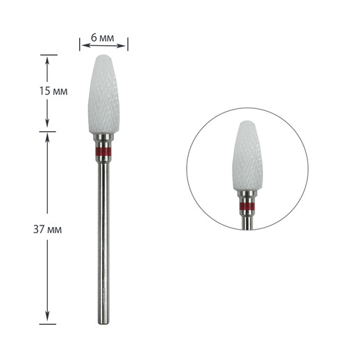 Frez do paznokci ceramiczny TUFI profі PREMIUM czerwony, kukurudza, średnica 6 mm - Фото №1