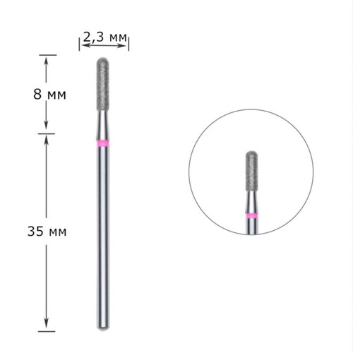 Frez do paznokci diamentowy Staleks cylinder tnący zaokrąglony czerwony średnica 2,3 mm, część robocza 8 mm