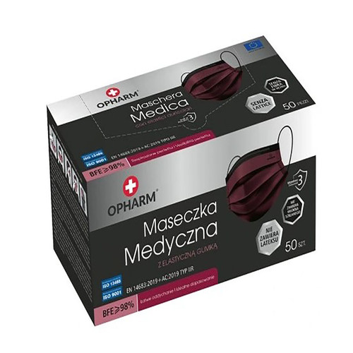 Maska medyczna Opharm bordowa 50 szt - Фото №2
