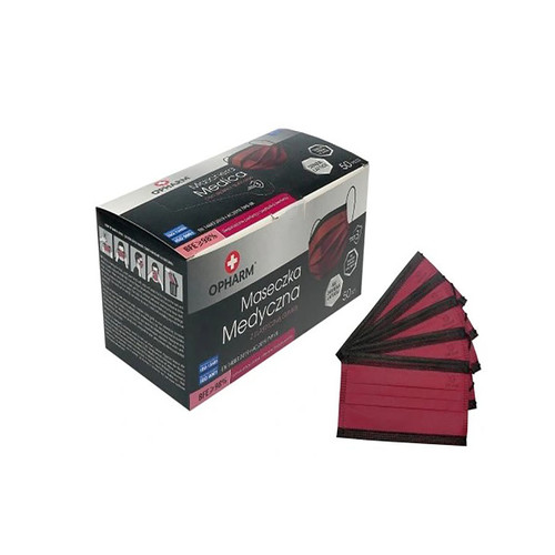 Maska medyczna Opharm bordowa 50 szt - Фото №5