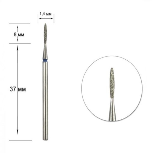 Frez do paznokci diamentowy Staleks płomień niebieski średnica 1,4 mm, część robocza 8 mm, szt.