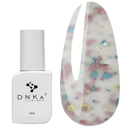 Baza hybrydowa DNKa Cover №011A mleczna z kawałkami delikatnego różu, błękitu i żółci potal 12 ml