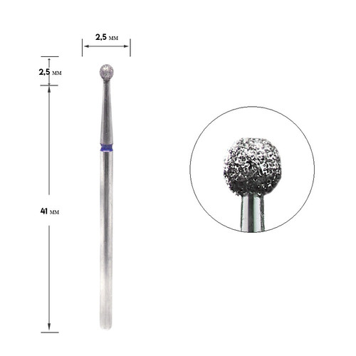 Frez do paznokci diamentowy Staleks kulka niebieska średnica 2,5 mm (wielokrotność 10) - Фото №1